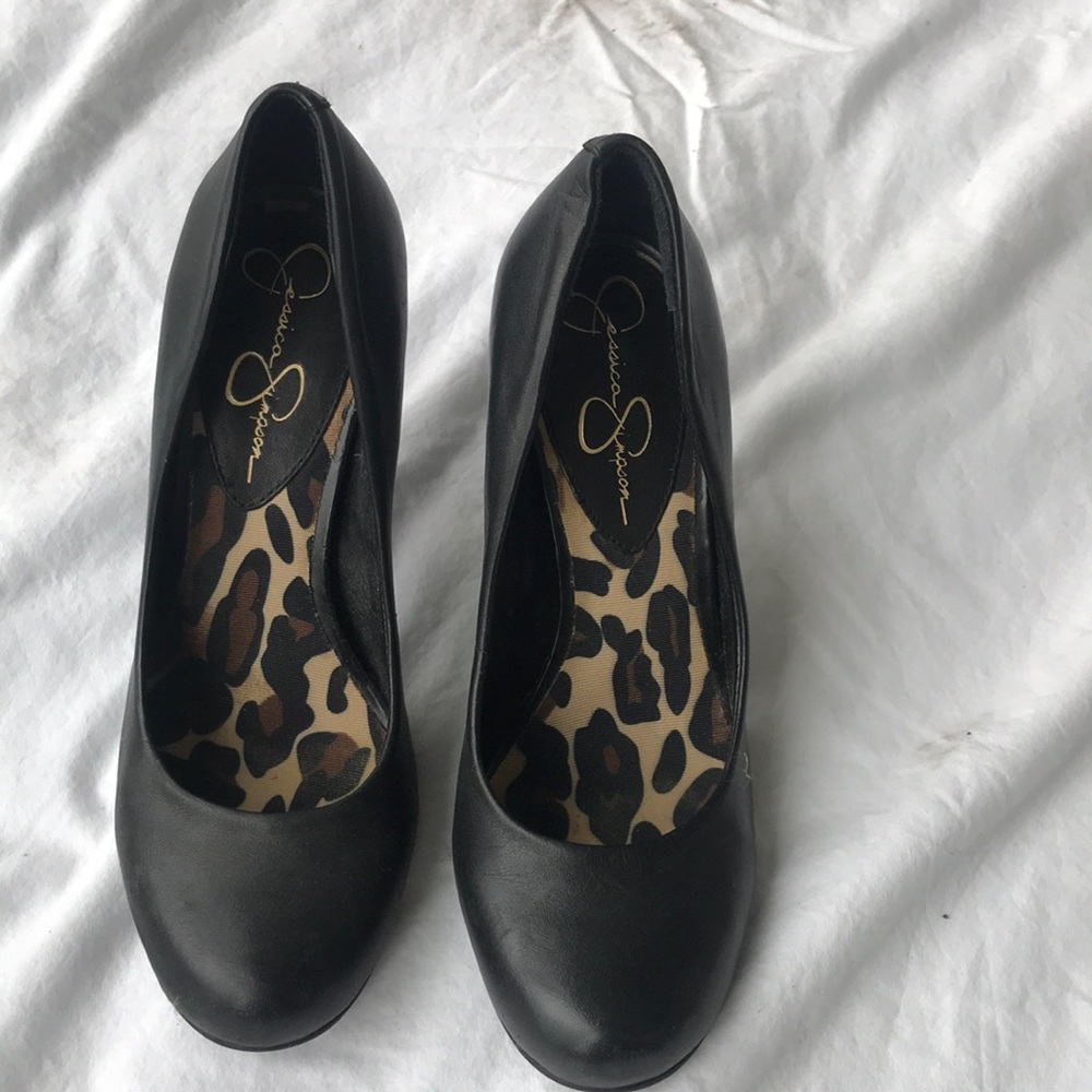 Jessica Simpson, leather high heel shoes, black